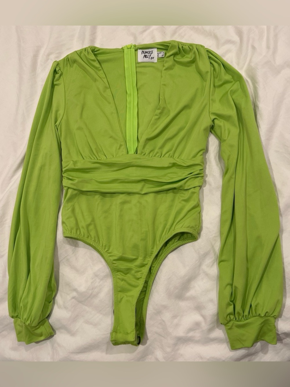 NWOT Princess Polly Jude Neon Green Long Sleeve Bodysuit Size 4